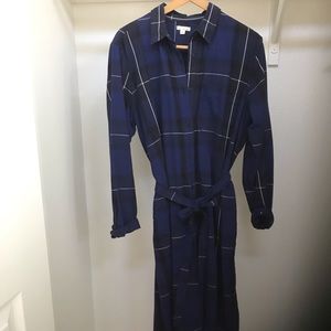 GAP Navy Blue Plaid Button-Up Shirt Dress